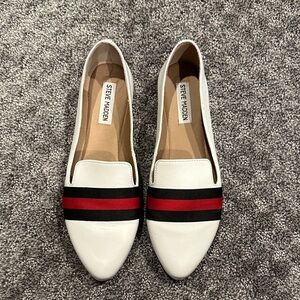 Leather Steve Madden White Loafers with Red and Navy Accents